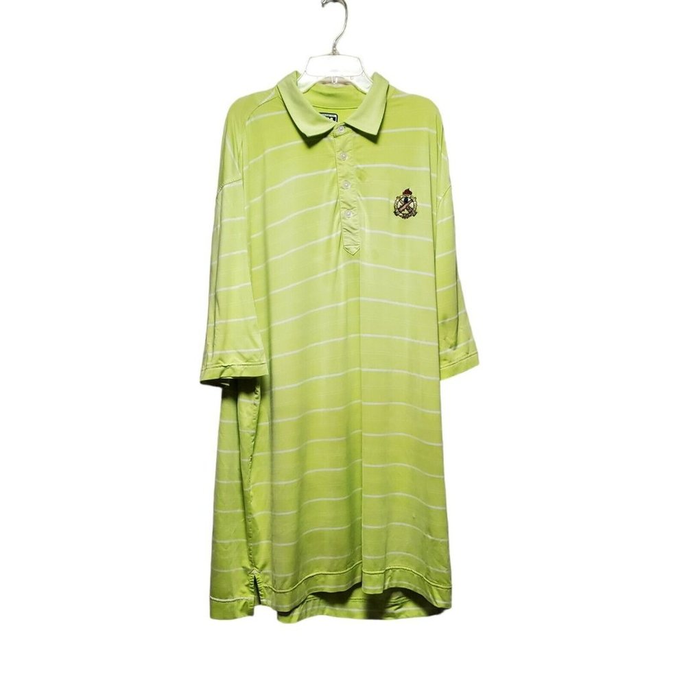 Footjoy Athletic Fit Polo Golf Shirt Size XXL 2XL Green White Stripe‎ STAINED